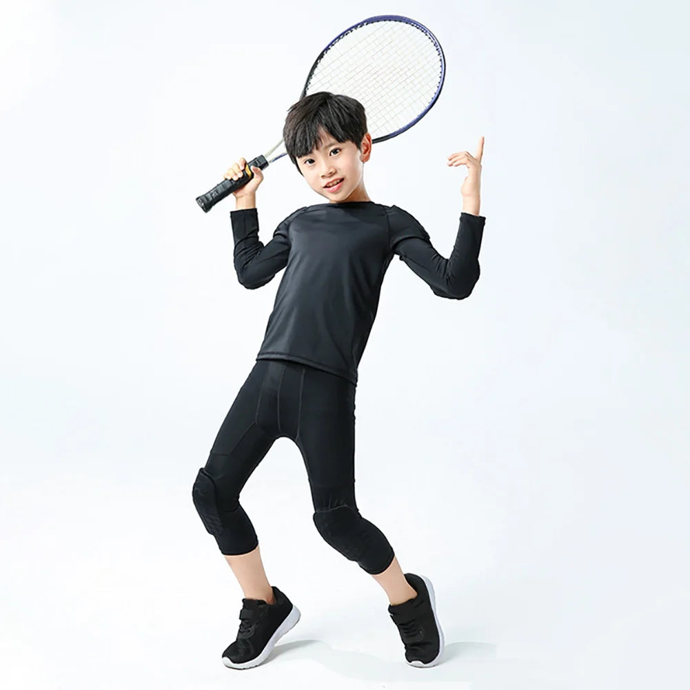 Children Boys Padded Sport Tights Basketball Compression Pants