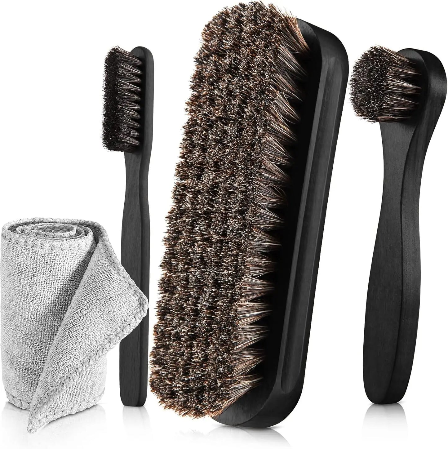 4 Pieces Horsehair Shiny Shoe Brush Set