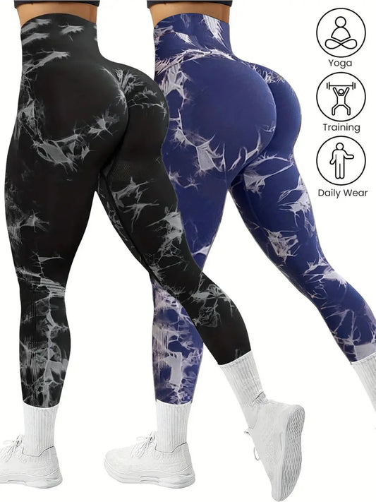Women's 2pcs Tie-Dye Seamless Yoga Leggings