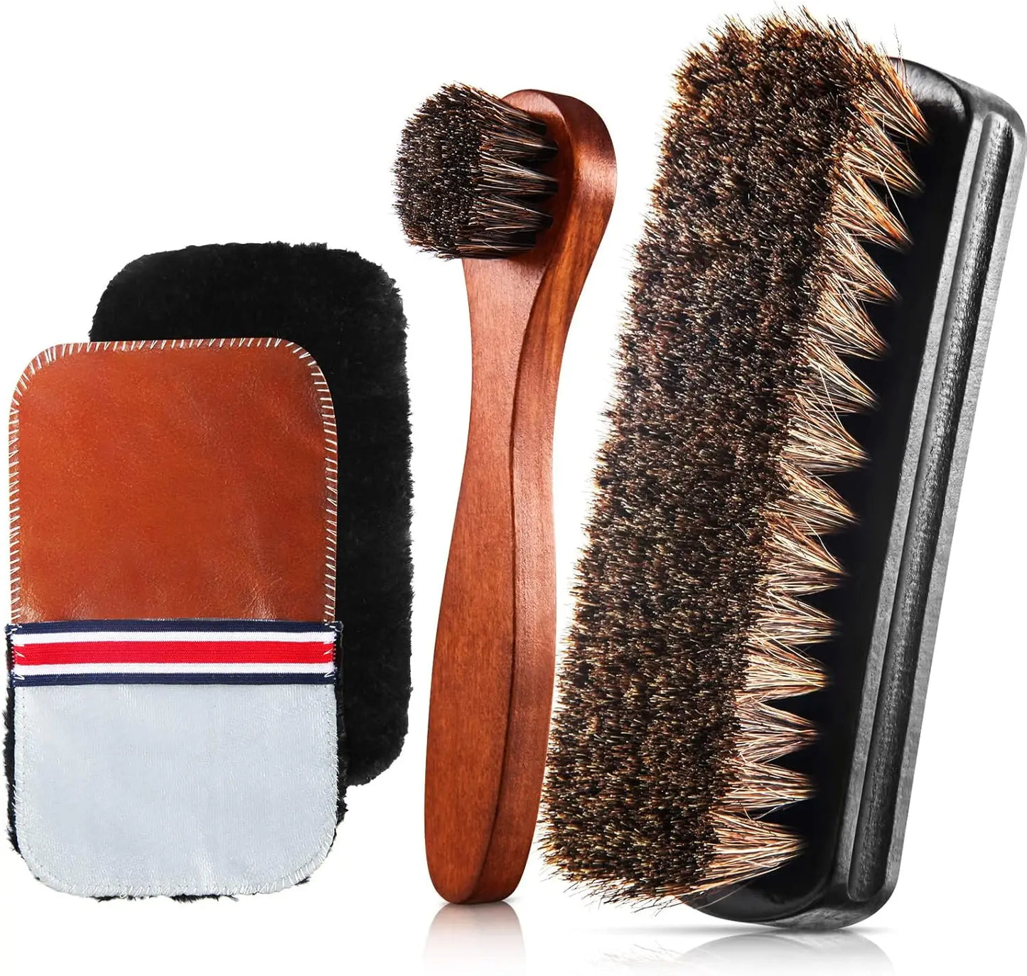 4 Pieces Horsehair Shiny Shoe Brush Set