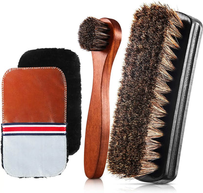 4 Pieces Horsehair Shiny Shoe Brush Set