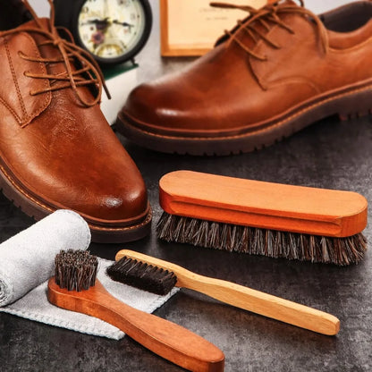 4 Pieces Horsehair Shiny Shoe Brush Set