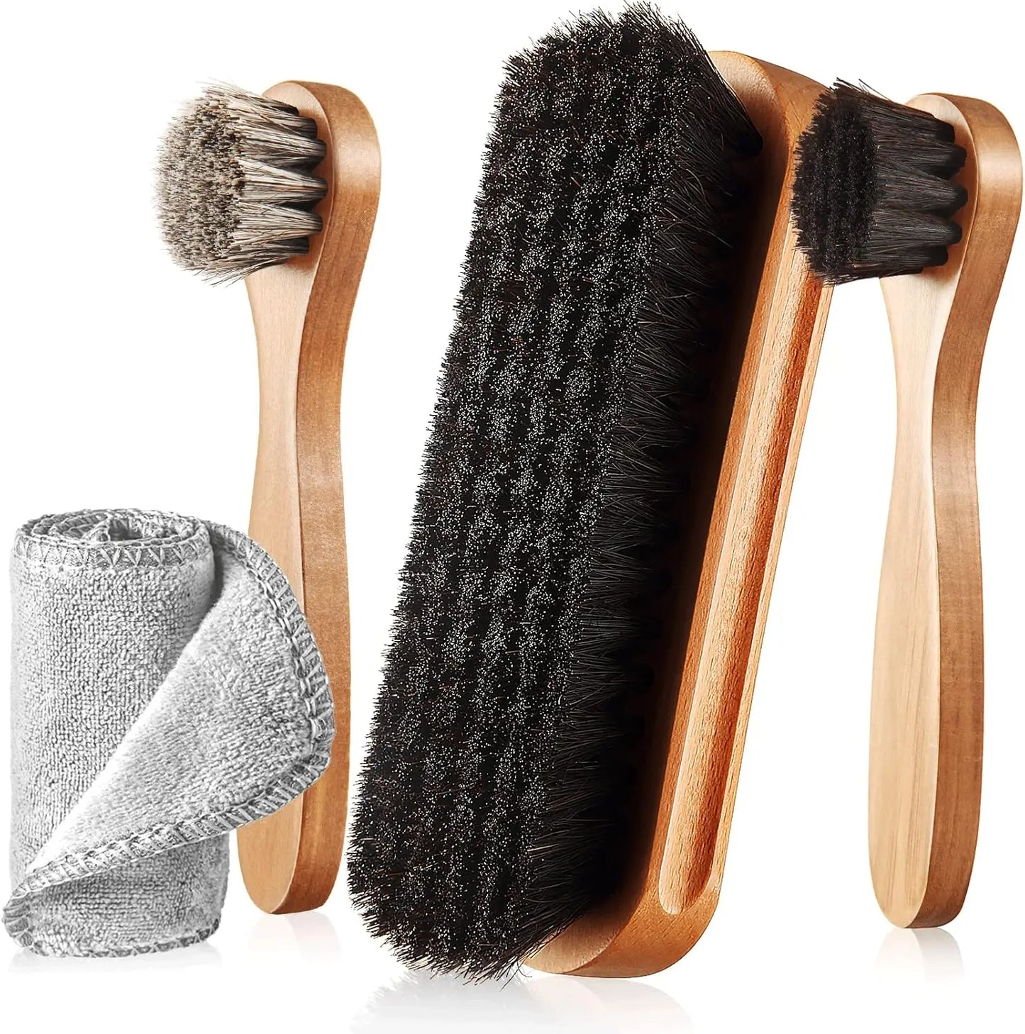 4 Pieces Horsehair Shiny Shoe Brush Set
