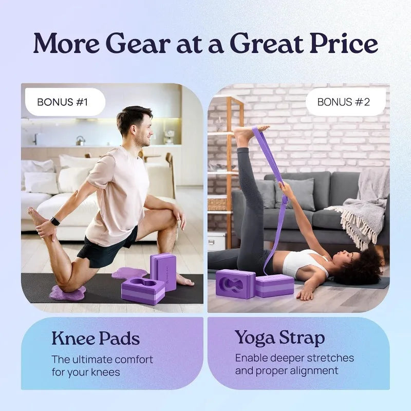 2 Pack Wrist Support Yoga Blocks with Knee Pads & Strap