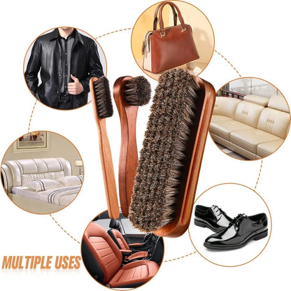 4 Pieces Horsehair Shiny Shoe Brush Set