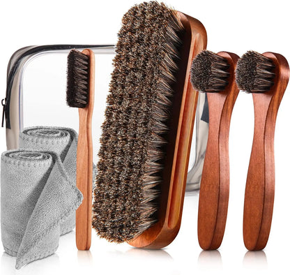 4 Pieces Horsehair Shiny Shoe Brush Set
