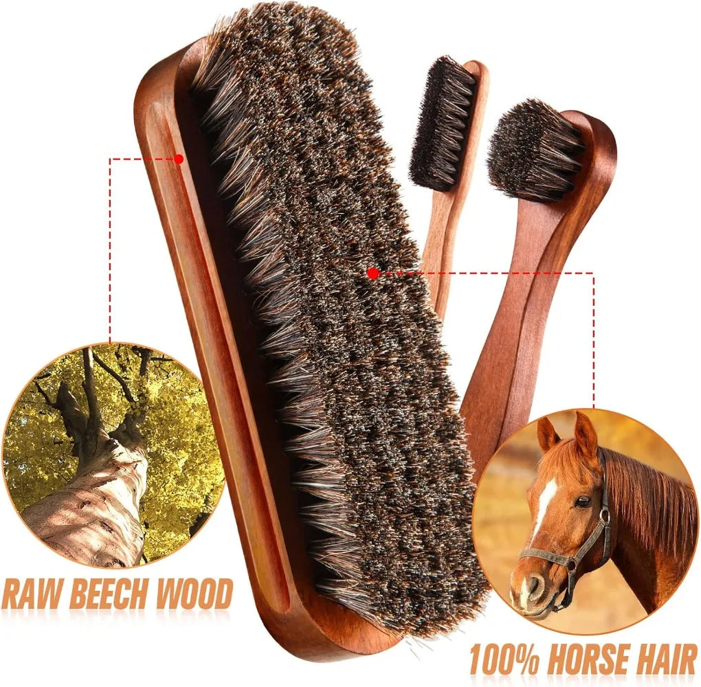 4 Pieces Horsehair Shiny Shoe Brush Set