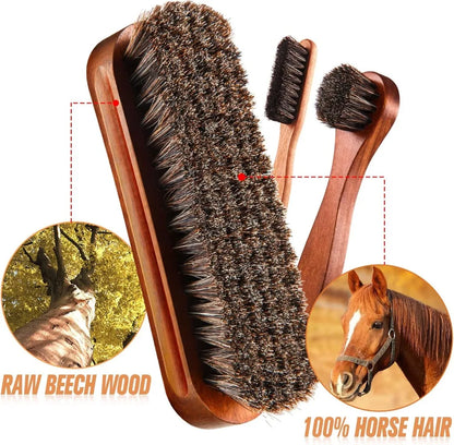 4 Pieces Horsehair Shiny Shoe Brush Set