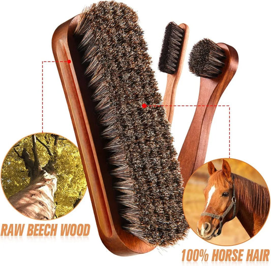 4 Pieces Horsehair Shiny Shoe Brush Set