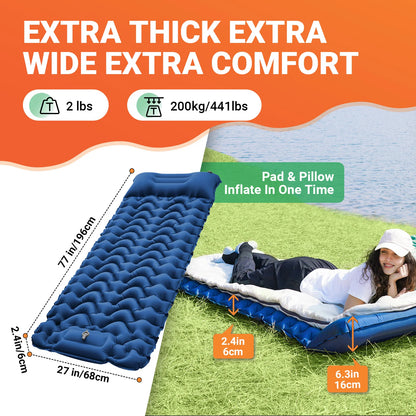 Ultralight Self Inflating Sleeping Pad with Pillow