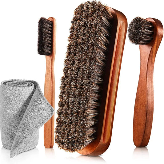 4 Pieces Horsehair Shiny Shoe Brush Set