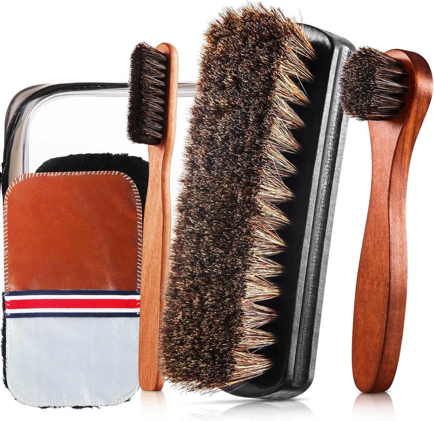 4 Pieces Horsehair Shiny Shoe Brush Set