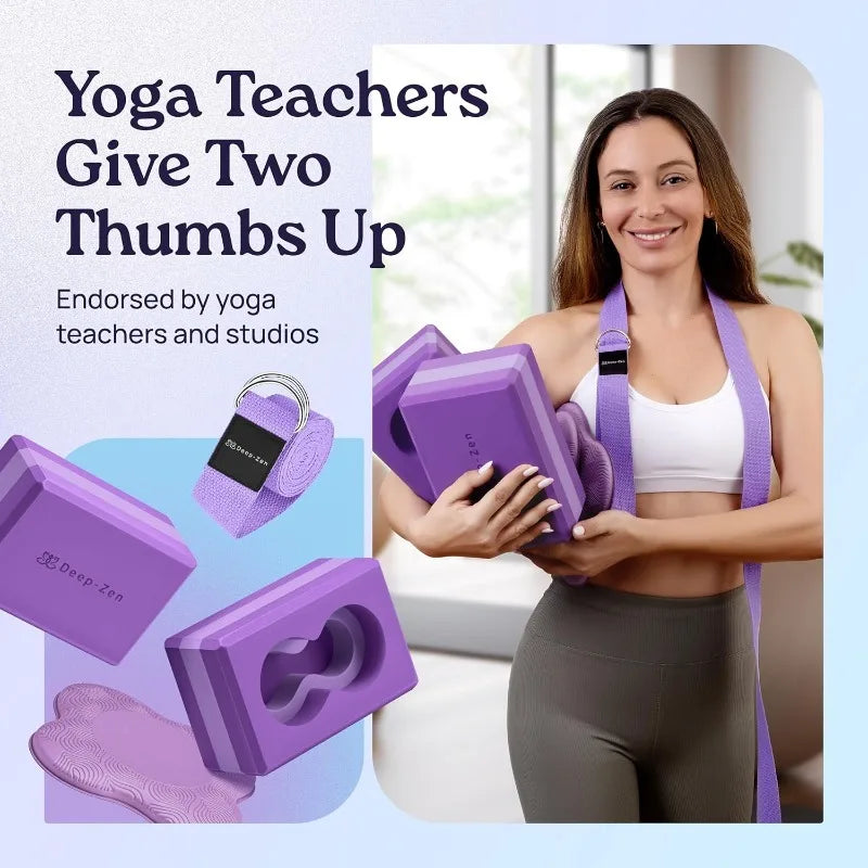 2 Pack Wrist Support Yoga Blocks with Knee Pads & Strap