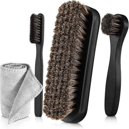 4 Pieces Horsehair Shiny Shoe Brush Set