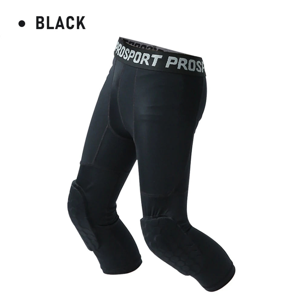 Children Boys Padded Sport Tights Basketball Compression Pants